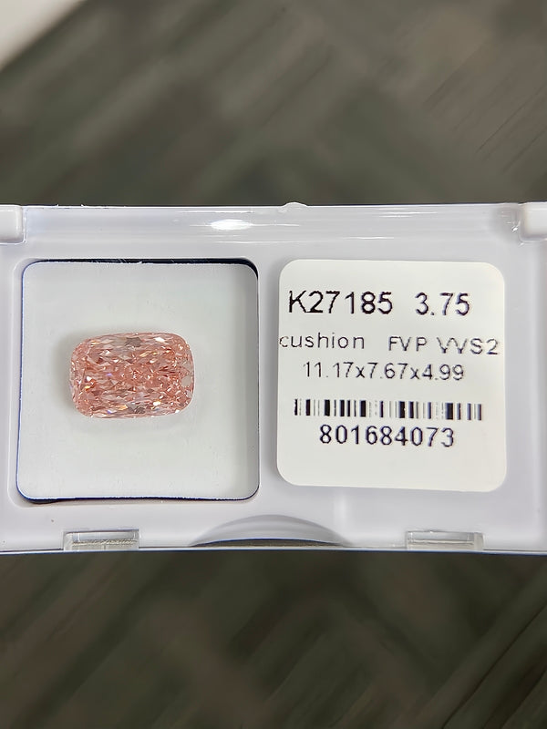 DovEggs 3.75ct cushion fancy vivid pink VVS2-LAB GROWN DIAMOND-K27185