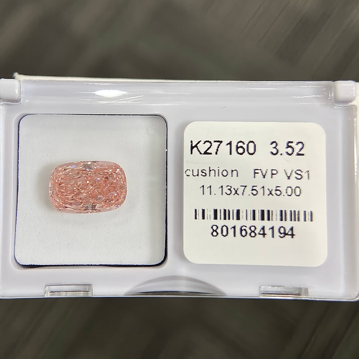 DovEggs 3.52ct cushion fancy vivid pink VS1-LAB GROWN DIAMOND-K27160
