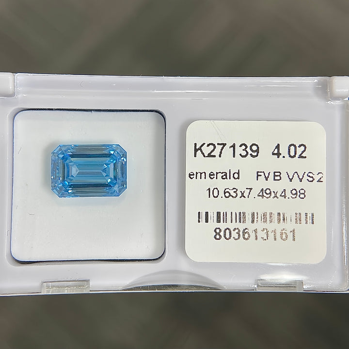 DovEggs 4.02ct emerald fancy vivid blue VVS2-LAB GROWN DIAMOND-K27139