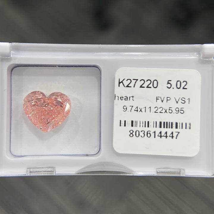 DovEggs 5.02ct heart fancy vivid pink VS1-LAB GROWN DIAMOND-K27220