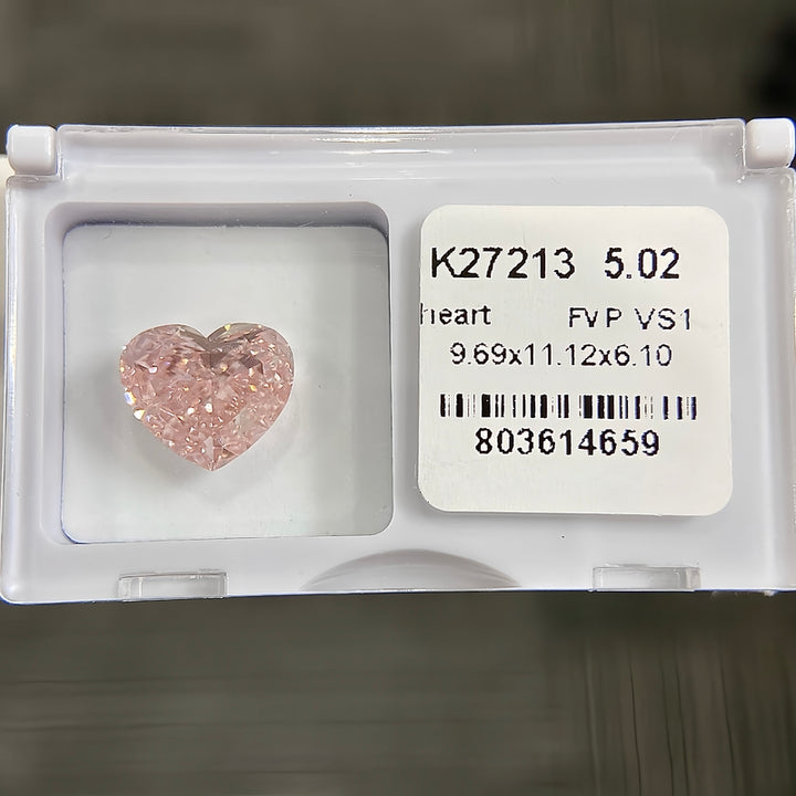 DovEggs 5.02ct heart fancy vivid pink VS1-LAB GROWN DIAMOND-K27213