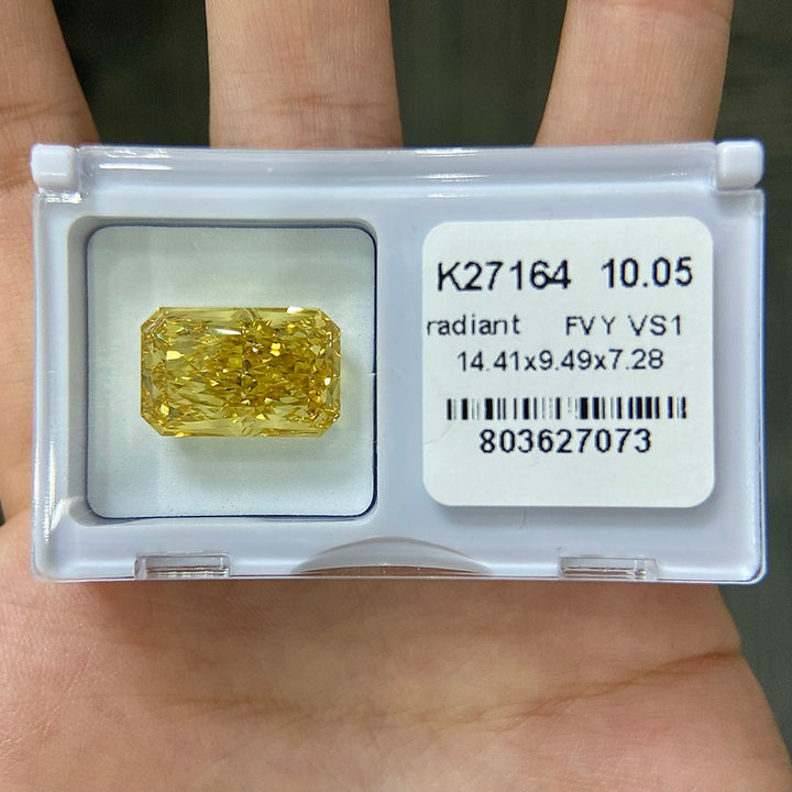DovEggs 10.05ct radiant fancy vivid yellow VS1-LAB GROWN DIAMOND-K27164