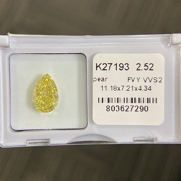 DovEggs 2.52ct pear fancy vivid yellow VVS2-LAB GROWN DIAMOND-K27193