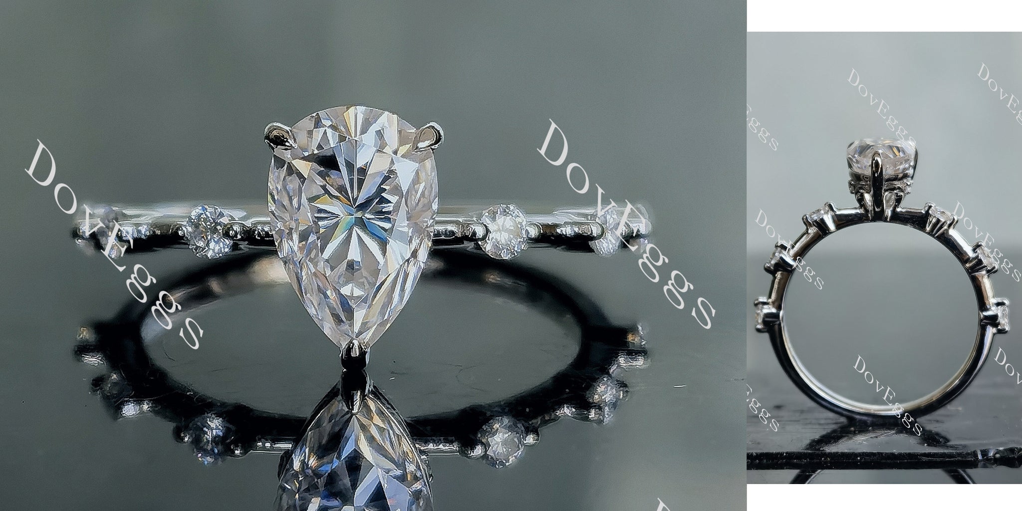 Doveggs pear pave moissanite engagement ring