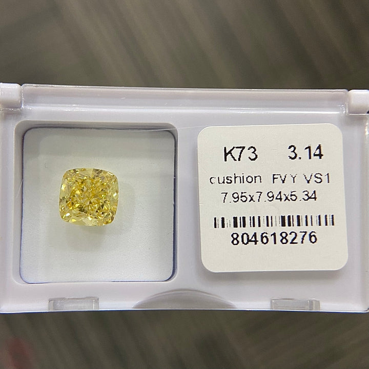DovEggs 3.14ct cushion fancy vivid yellow VS1-LAB GROWN DIAMOND-K73