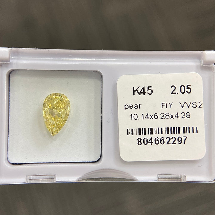 DovEggs 2.05ct pear fancy intense yellow VVS2-LAB GROWN DIAMOND-K45