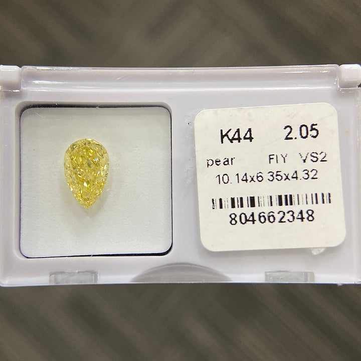 DovEggs 2.05ct pear fancy intense yellow VS2-LAB GROWN DIAMOND-K44