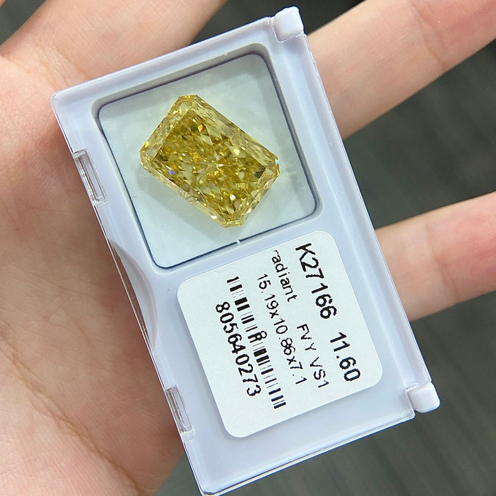 DovEggs 11.60ct radiant fancy vivid yellow VS1-LAB GROWN DIAMOND-K27166