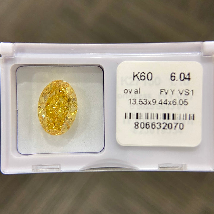 DovEggs 6.04ct oval fancy vivid yellow VS1-LAB GROWN DIAMOND-K60