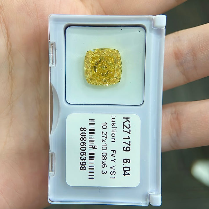 DovEggs 6.04ct cushion fancy vivid yellow VS1-LAB GROWN DIAMOND-K27179