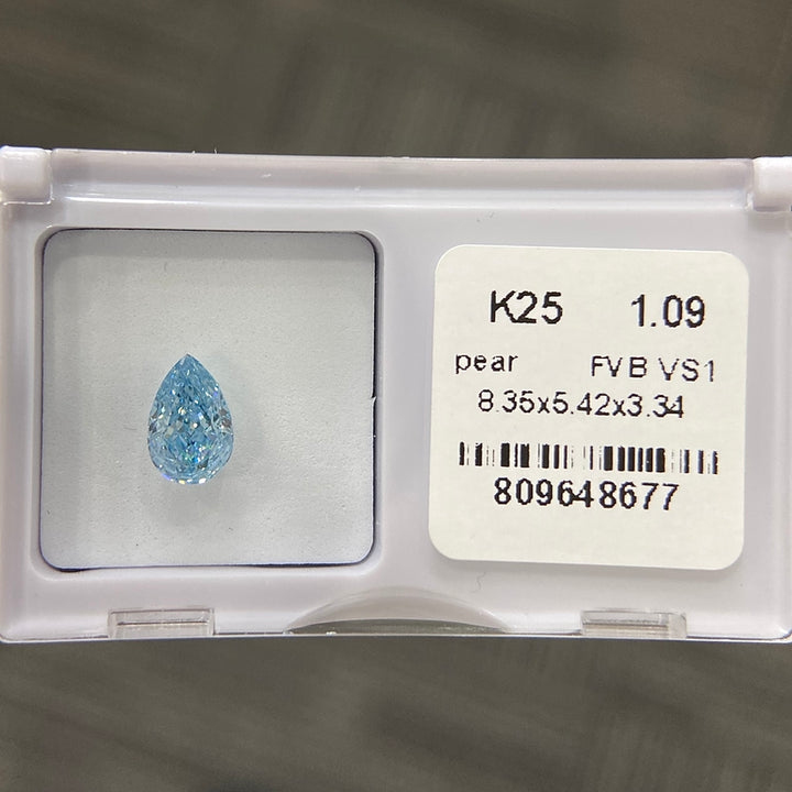 DovEggs 1.09ct pear fancy vivid blue VS1-LAB GROWN DIAMOND-K25