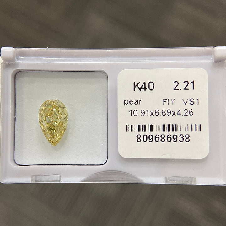 DovEggs 2.21ct pear fancy intense yellow VS1-LAB GROWN DIAMOND-K40