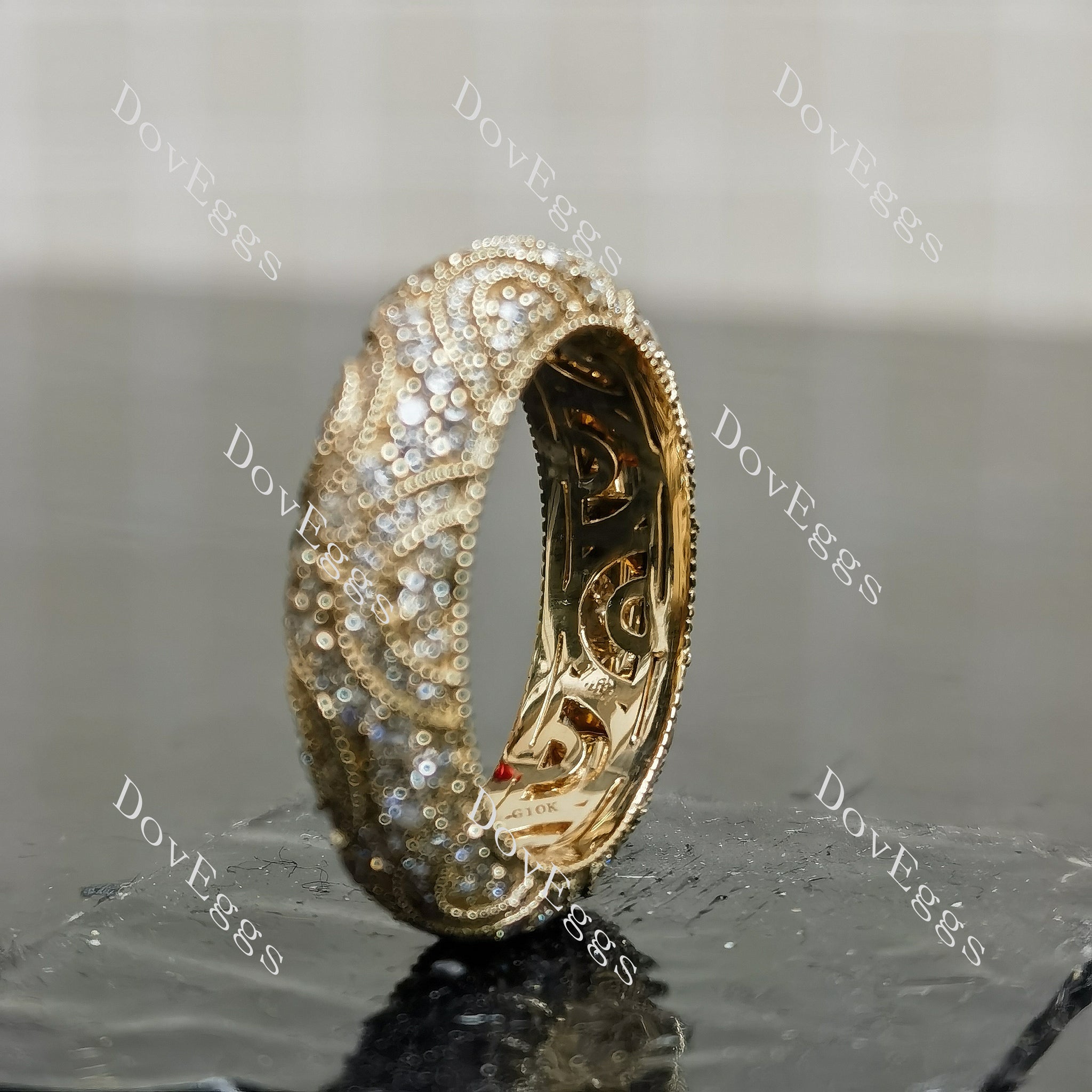 Doveggs vintage milgrain full eternity round moissanite/lab grown diamond wedding band-5.2mm band width