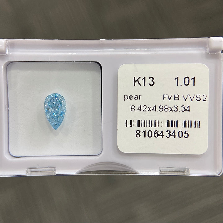 DovEggs 1.01ct pear fancy vivid blue VVS2-LAB GROWN DIAMOND-K13