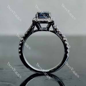 DovEggs emerald split shank pave halo twilight blue moissanite engagement ring