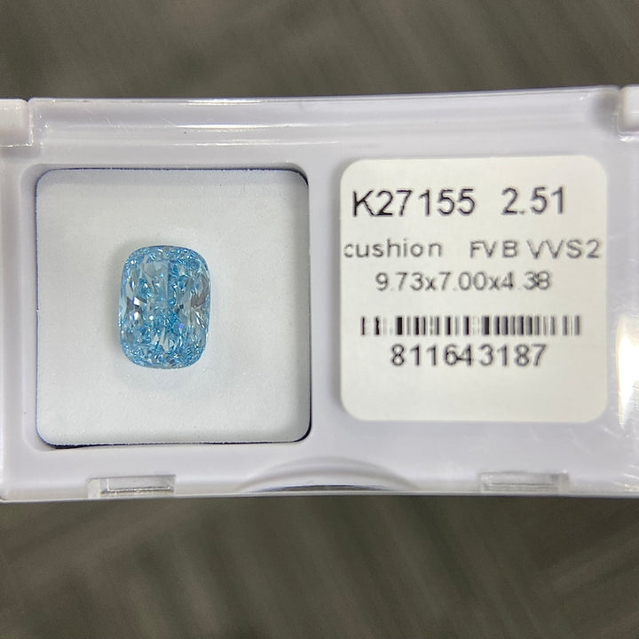 DovEggs 2.51ct cushion fancy vivid blue VVS2-LAB GROWN DIAMOND-K27155