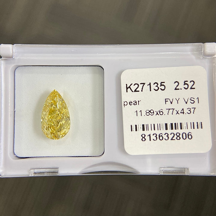 DovEggs 2.52ct pear fancy vivid yellow VS1-LAB GROWN DIAMOND-K27135