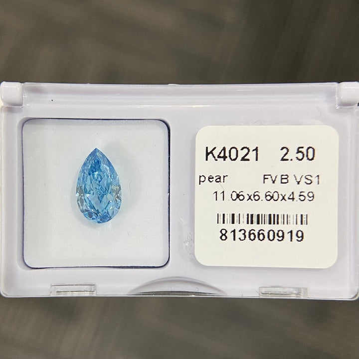 DovEggs 2.50ct pear fancy vivid blue VS1-LAB GROWN DIAMOND-K4021