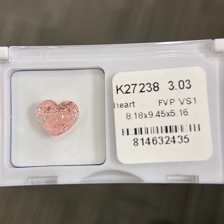 DovEggs 3.03ct heart fancy vivid pink VS1-LAB GROWN DIAMOND-K27238
