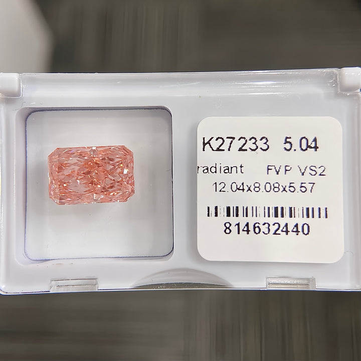 DovEggs 5.04ct radiant fancy vivid pink VS2-LAB GROWN DIAMOND-K27233