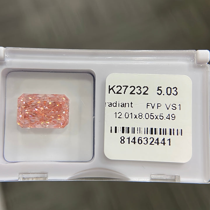 DovEggs 5.03ct radiant fancy vivid pink VS1-LAB GROWN DIAMOND-K27232