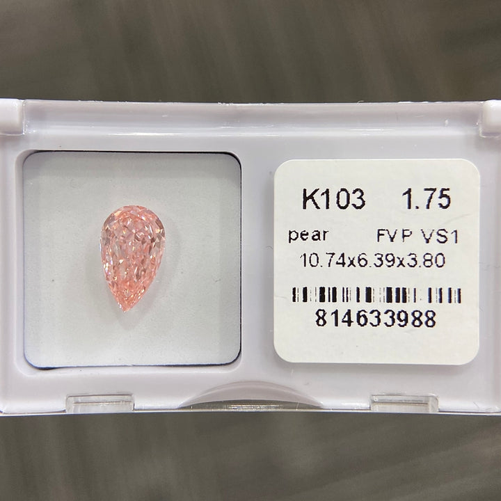 DovEggs 1.75ct pear fancy vivid pink VS1-LAB GROWN DIAMOND-K103