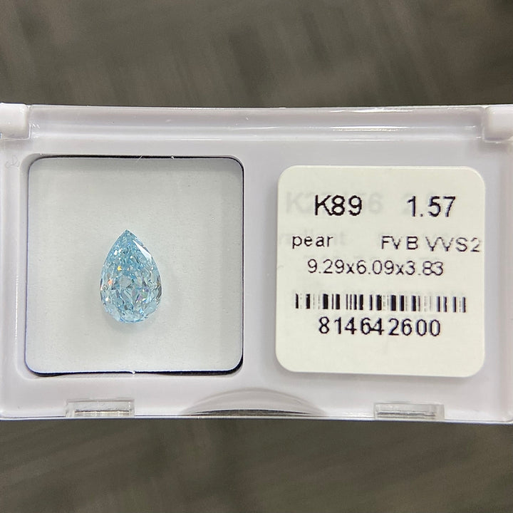 DovEggs 1.57ct pear fancy vivid blue VVS2-LAB GROWN DIAMOND-K89