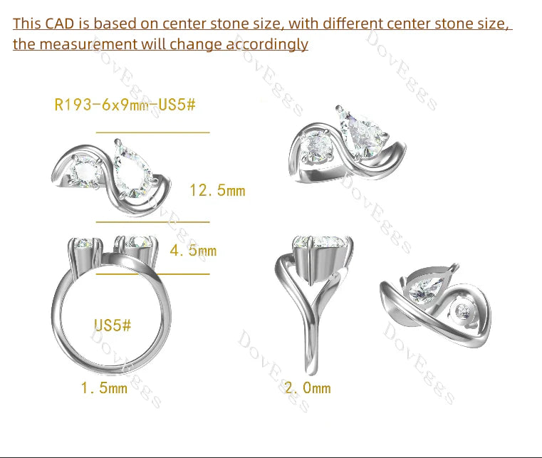 Doveggs two stones engagement ring semi-mount only(Exclusively to DovEggs Stones)