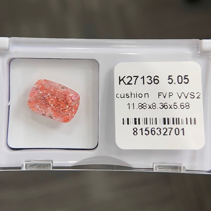 DovEggs 5.05ct cushion fancy vivid pink VVS2-LAB GROWN DIAMOND-K27136