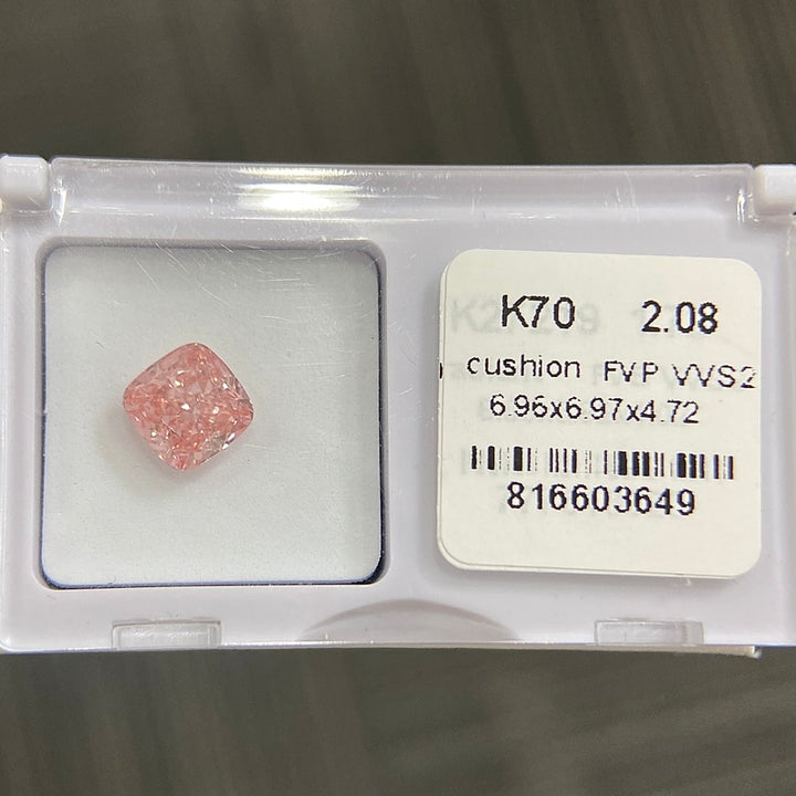 DovEggs 2.08ct cushion fancy vivid pink VVS2-LAB GROWN DIAMOND-K70