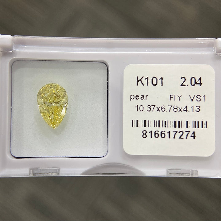 DovEggs 2.04ct pear fancy intense yellow VS1-LAB GROWN DIAMOND-K101