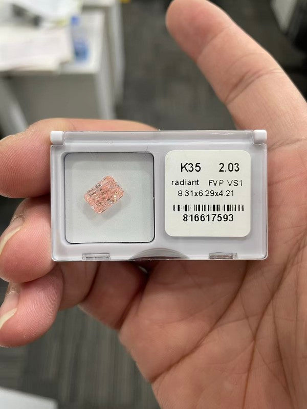 DovEggs 2.03ct radiant fancy vivid pink VS1-LAB GROWN DIAMOND-K35