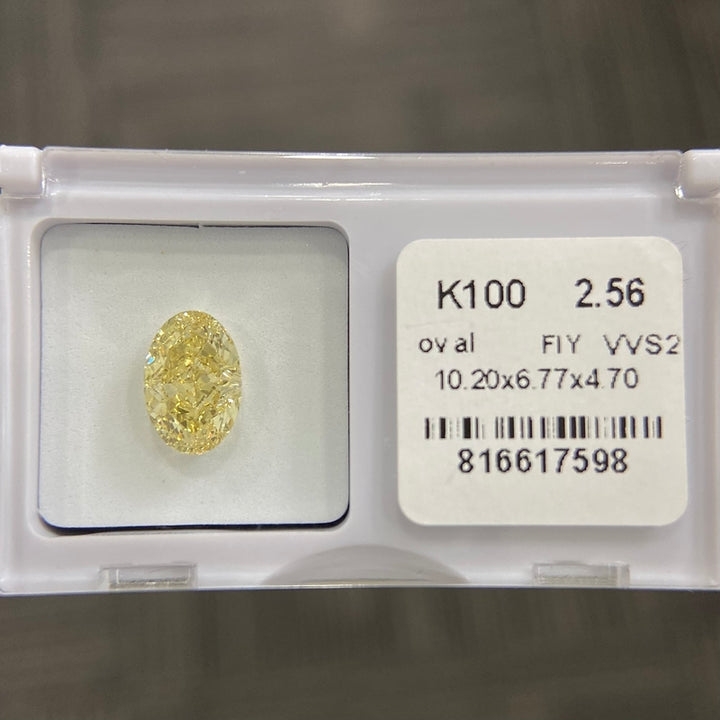 DovEggs 2.56ct oval fancy intense yellow VVS2-LAB GROWN DIAMOND-K100