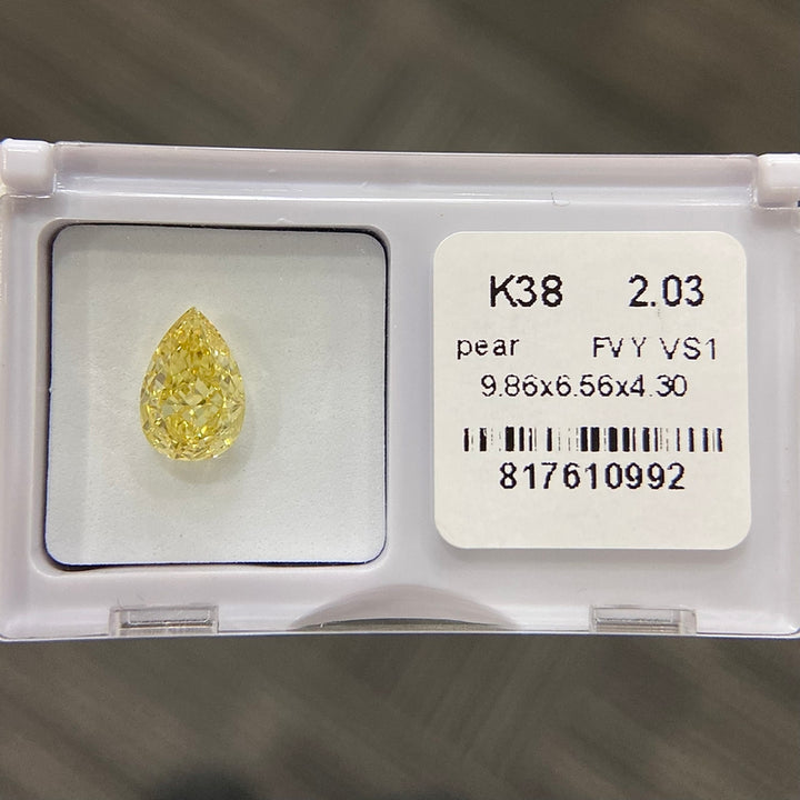 DovEggs 2.03ct pear fancy vivid yellow VS1-LAB GROWN DIAMOND-K38