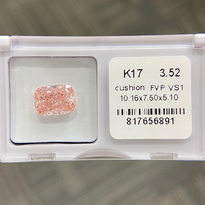 DovEggs 3.52ct cushion fancy vivid pink VS1-LAB GROWN DIAMOND-K17
