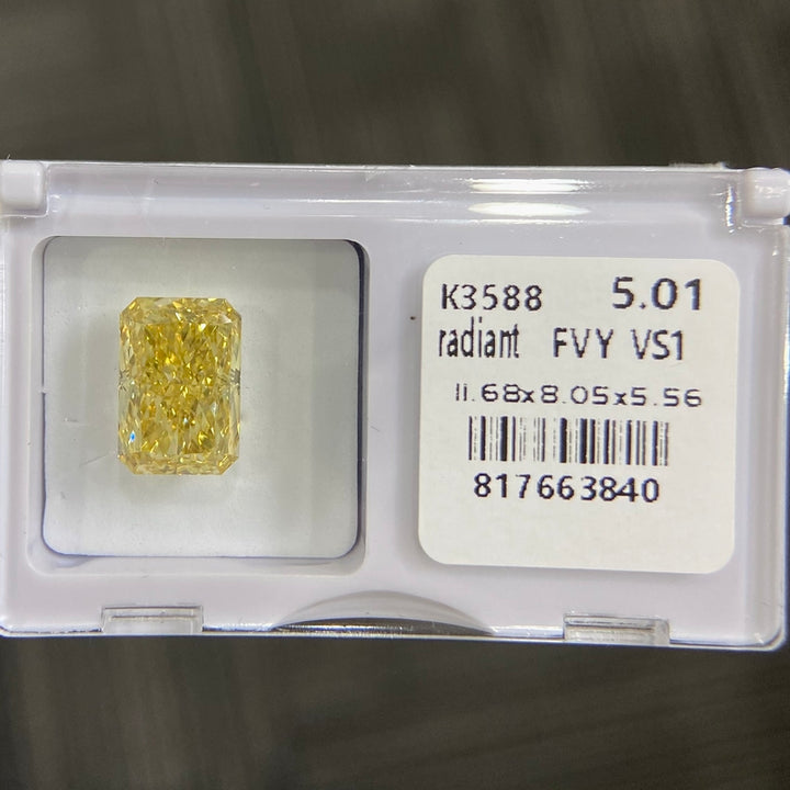 DovEggs 5.01ct radiant fancy vivid yellow VS1-LAB GROWN DIAMOND-K3588