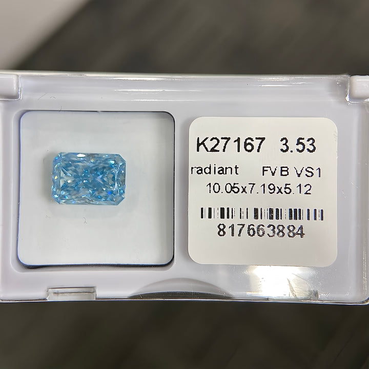 DovEggs 3.53ct radiant fancy vivid blue VS1-LAB GROWN DIAMOND-K27167