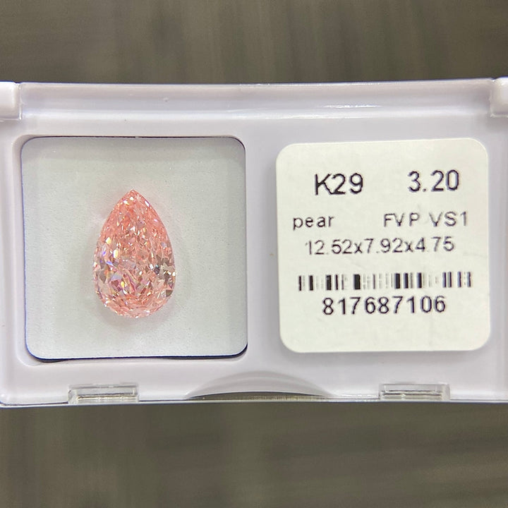 DovEggs 3.20ct pear fancy vivid pink VS1-LAB GROWN DIAMOND-K29