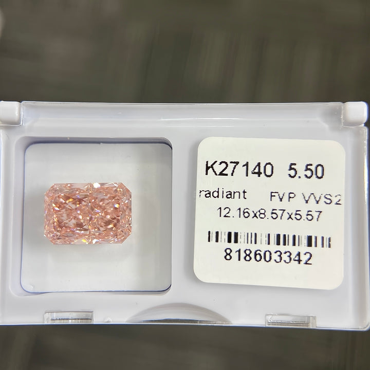 DovEggs 5.50ct radiant fancy vivid pink VVS2-LAB GROWN DIAMOND-K27140