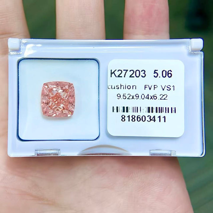 DovEggs 5.06ct cushion fancy vivid pink VS1-LAB GROWN DIAMOND-K27203