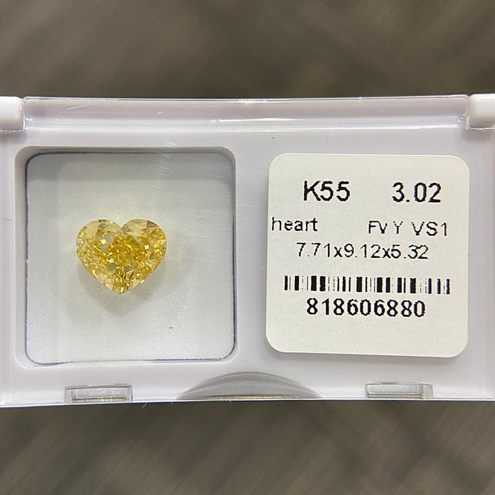 DovEggs 3.02ct heart fancy vivid yellow VS1-LAB GROWN DIAMOND-K55