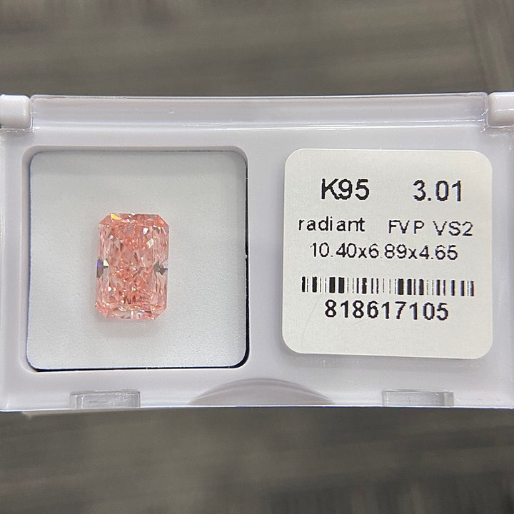 DovEggs 3.01ct radiant fancy vivid pink VS2-LAB GROWN DIAMOND-K95