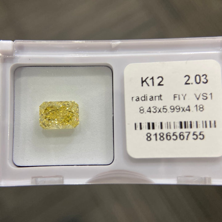 DovEggs 2.03ct radiant fancy intense yellow VS1-LAB GROWN DIAMOND-K12