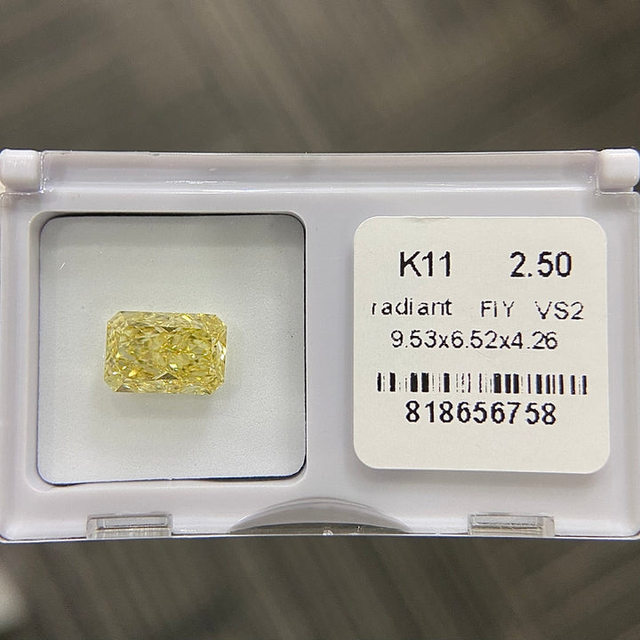 DovEggs 2.50ct radiant fancy intense yellow VS2-LAB GROWN DIAMOND-K11