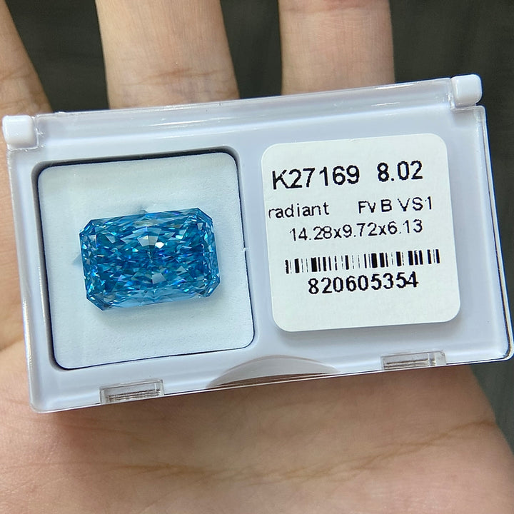 DovEggs 8.02ct radiant fancy vivid blue VS1-LAB GROWN DIAMOND-K27169