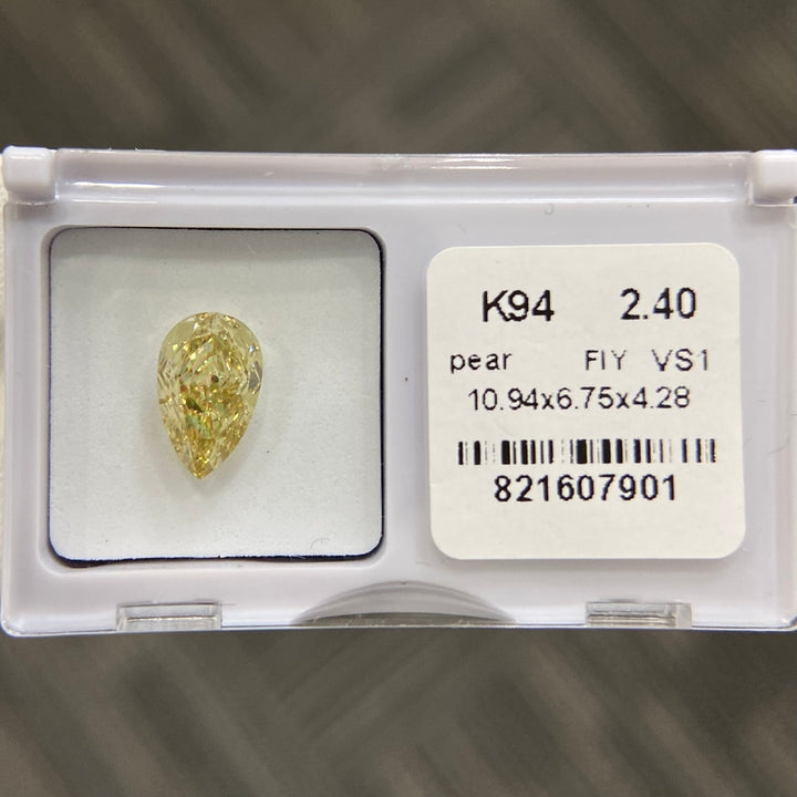 DovEggs 2.40ct pear fancy intense yellow VS1-LAB GROWN DIAMOND-K94