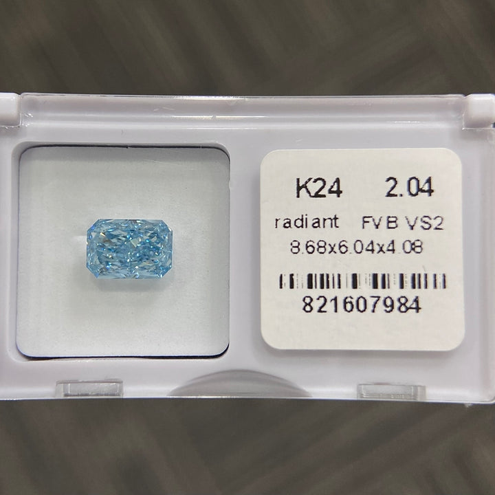 DovEggs 2.04ct radiant fancy vivid blue VS2-LAB GROWN DIAMOND-K24