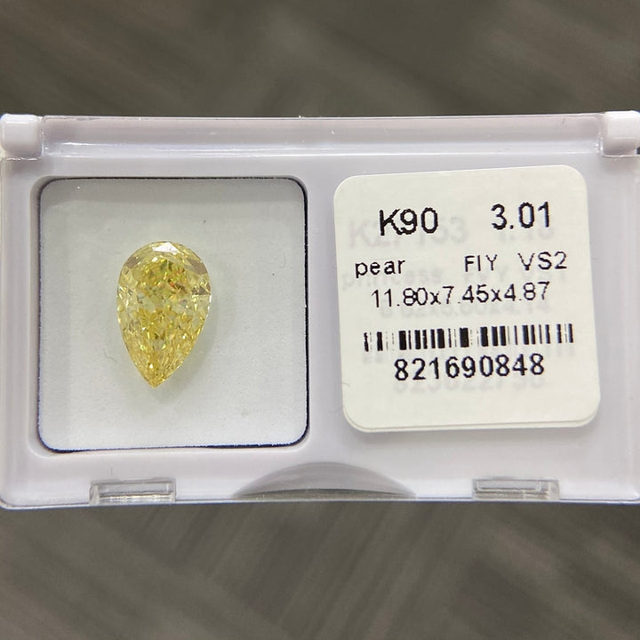 DovEggs 3.01ct pear fancy intense yellow VS2-LAB GROWN DIAMOND-K90
