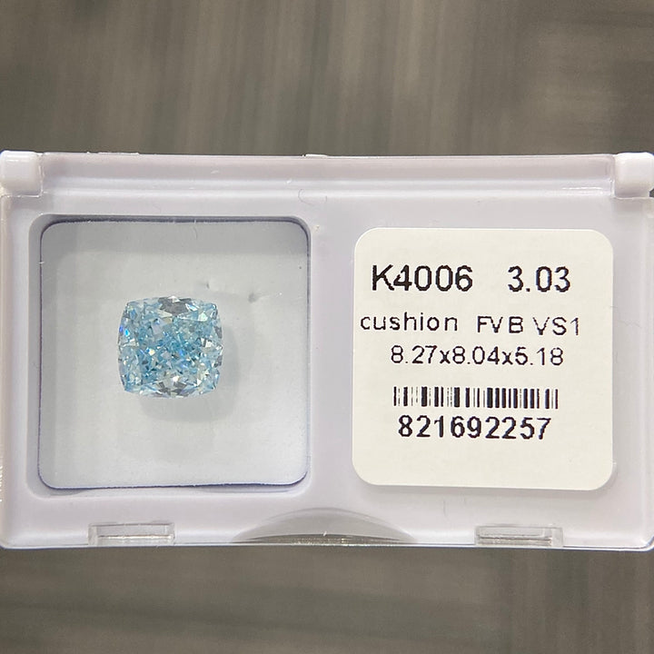 DovEggs 3.03ct cushion fancy vivid blue VS1-LAB GROWN DIAMOND-K4006