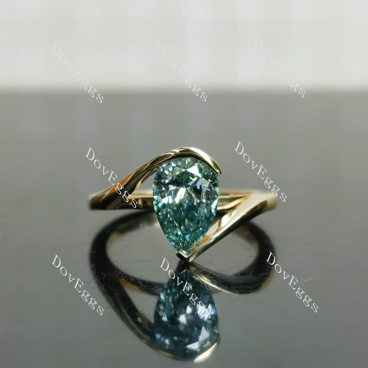 (size 6 ) Doveggs 14k yellow gold 1.537ct pear Fancy Vivid Blue VVS1 Clarity Excellent cut lab grown diamond ring(certified)